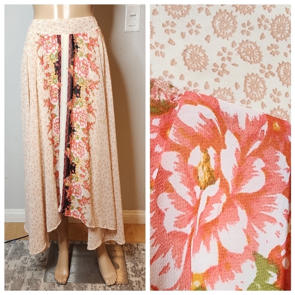 Free People Flowy Shark bite hem maxi skirt. Pull on stretch waist. Women's XS